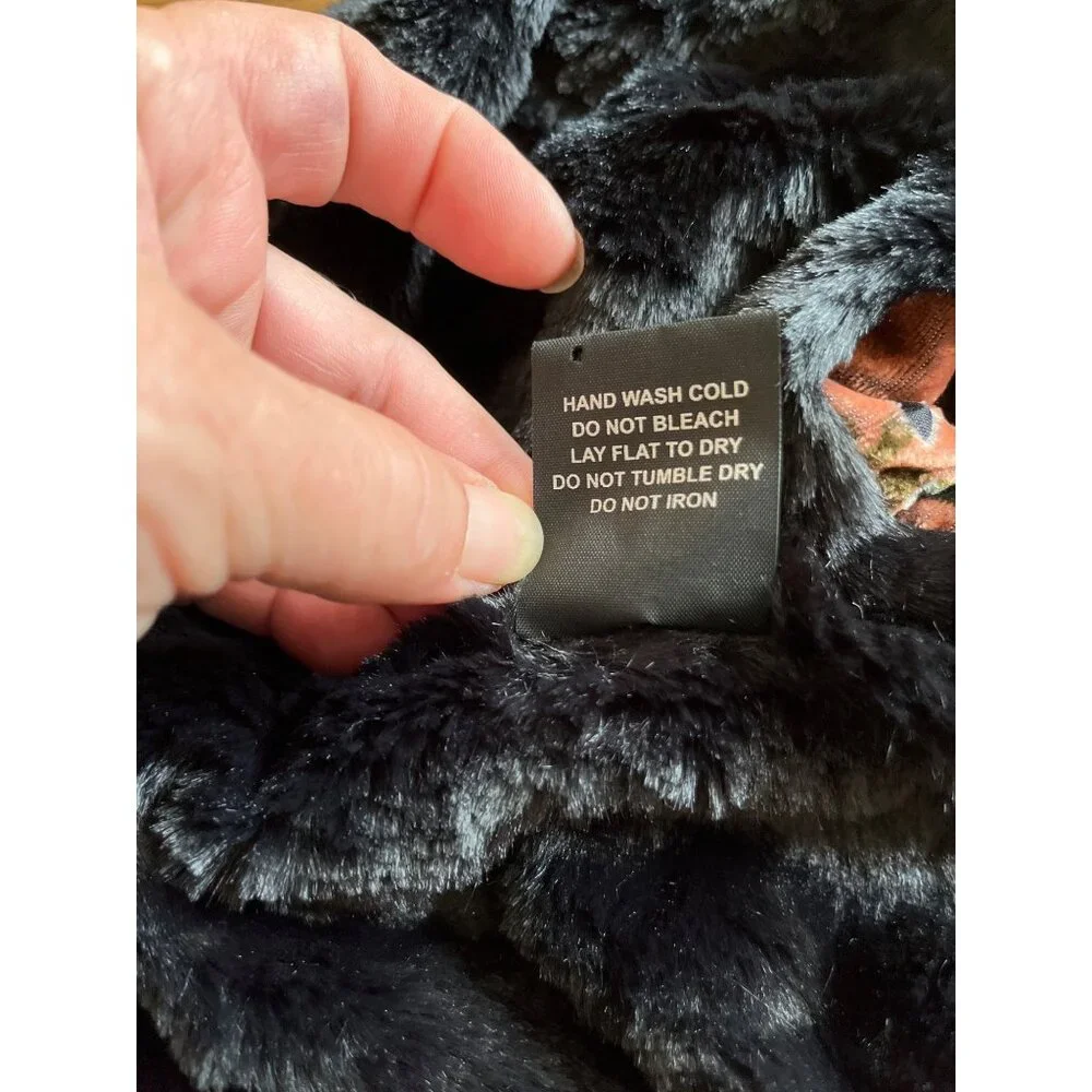 Black pink faux fur floral infinity scarf